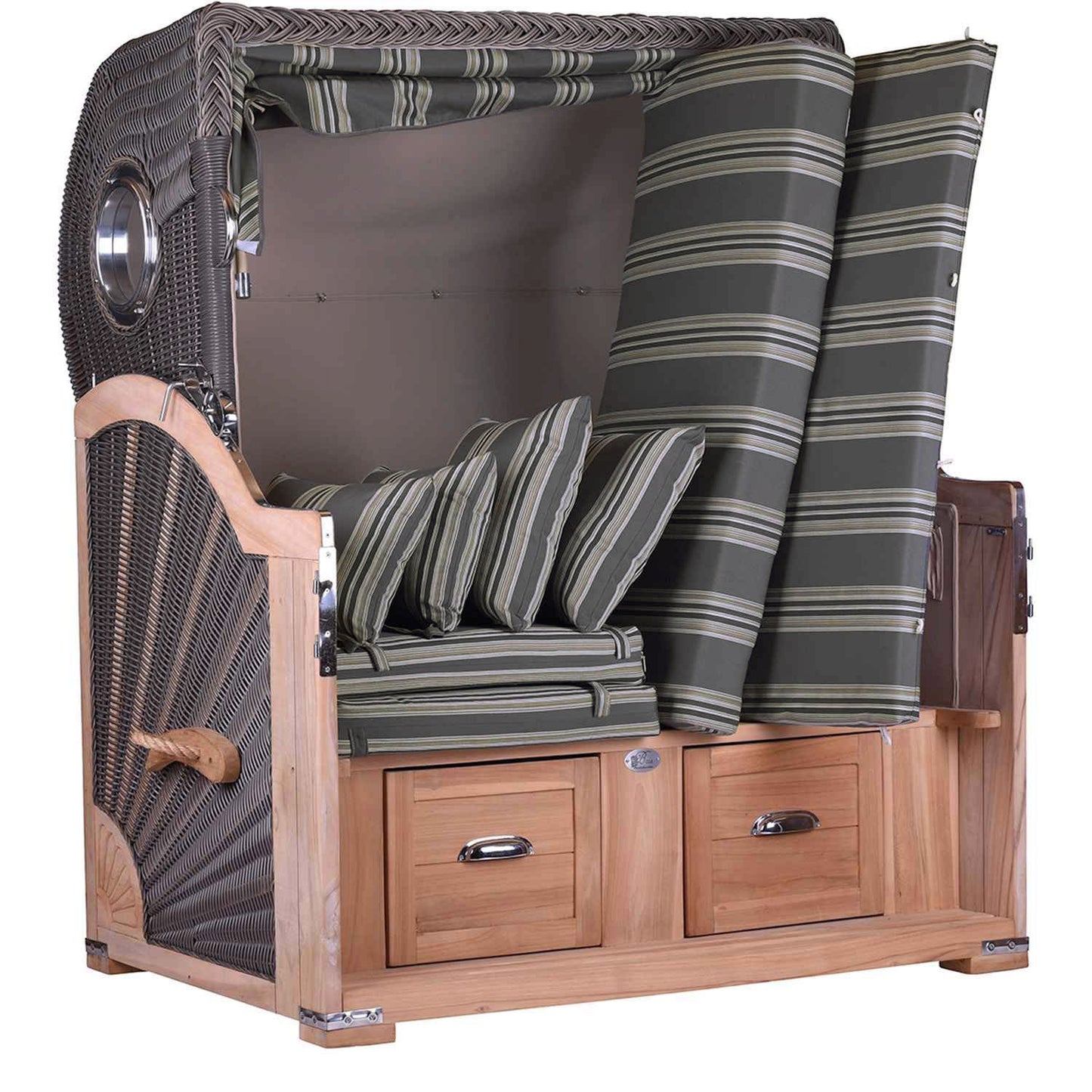 Strandkorb Teak Komfort 2,5 Sitzer Bullauge Stoff Niendorf