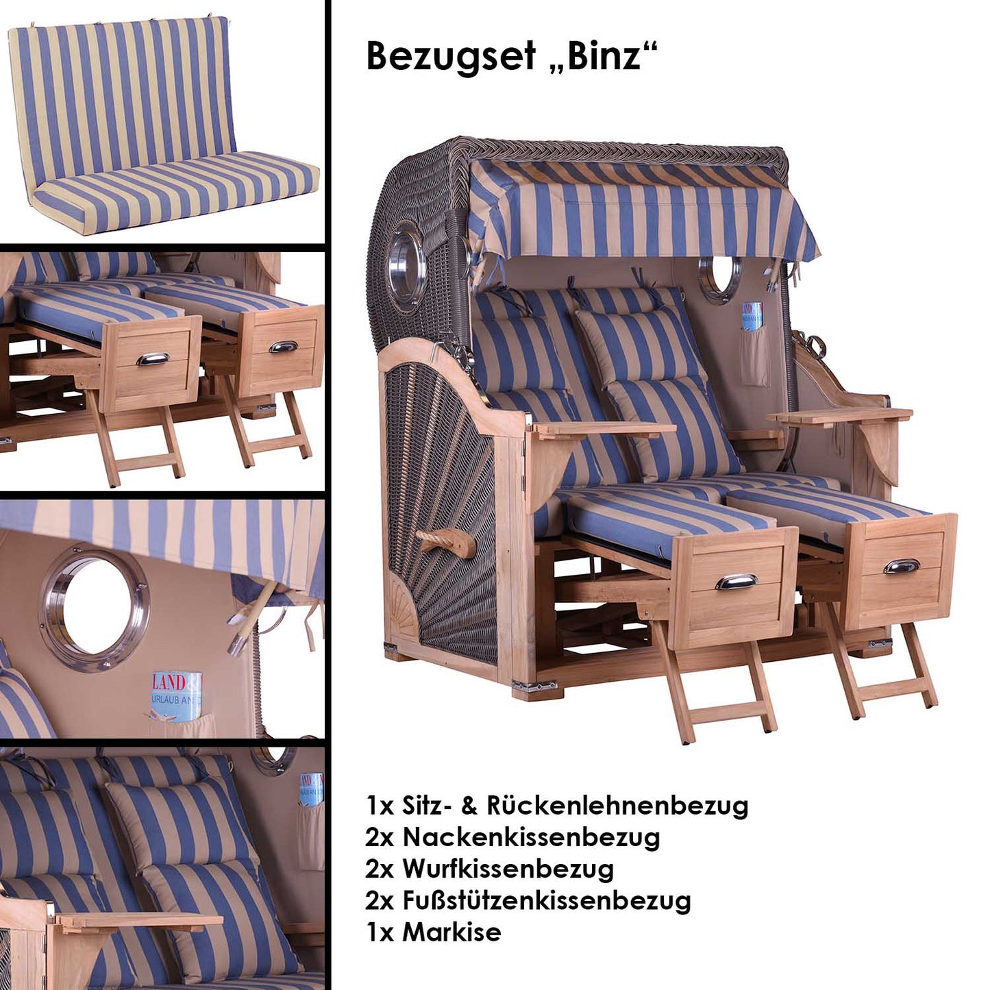 Kompletter Strandkorbpolster-Ersatzbezug Binz