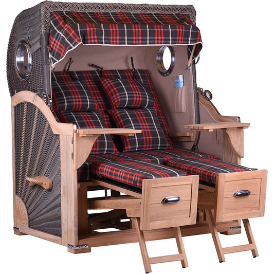 Strandkorb Teak Komfort 2,5 Sitzer Bullauge Stoff Boltenhagen