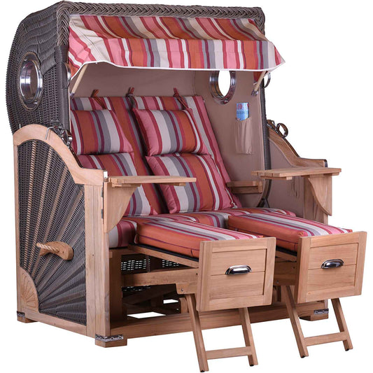 Strandkorb Teak Komfort 2,5 Sitzer Bullauge Stoff Grömitz