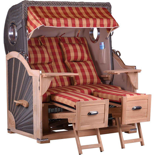 Strandkorb Teak Komfort 2,5 Sitzer Bullauge Stoff Heiligendamm