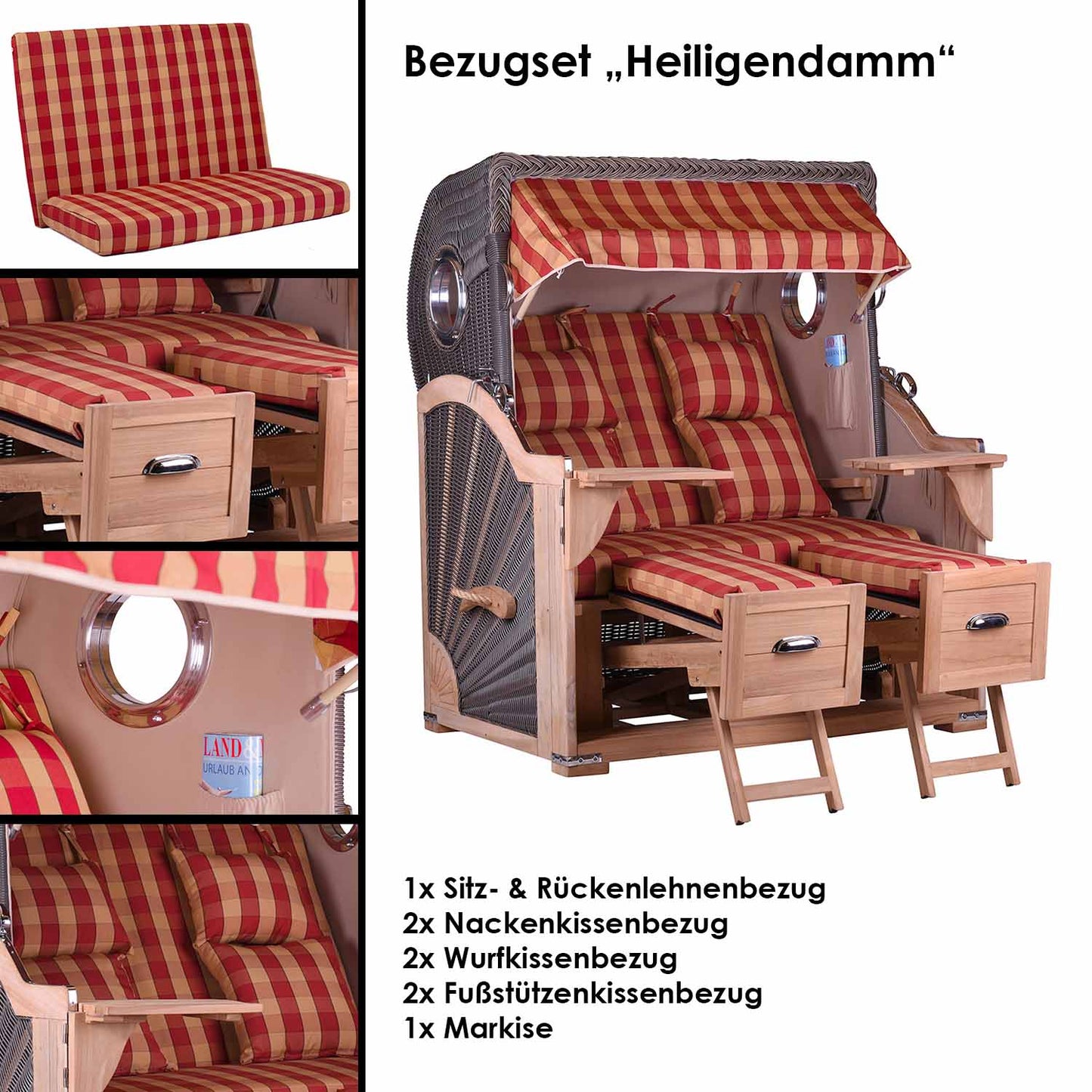 Kompletter Strandkorbpolster-Ersatzbezug Heiligendamm