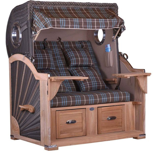 Chaise de plage teck confort 2,5 places hublot tissu Hohwacht