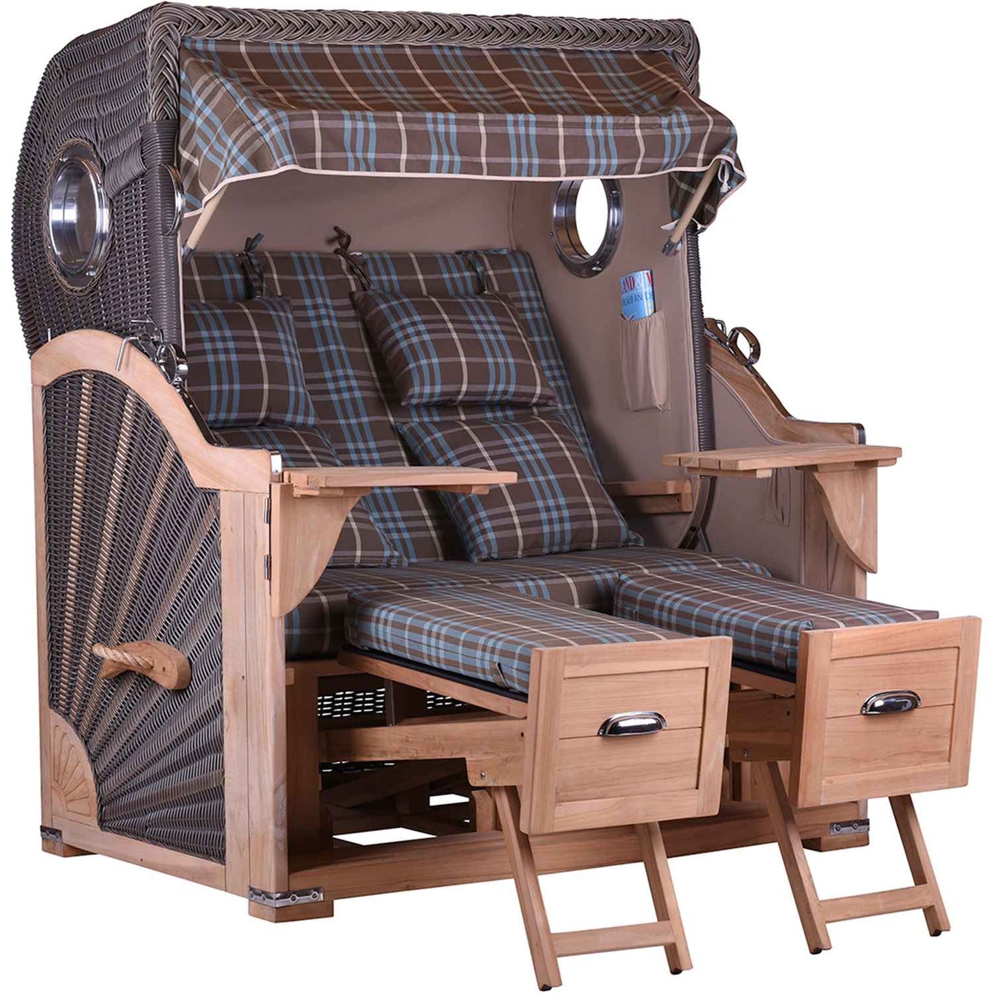 Chaise de plage teck confort 2,5 places hublot tissu Hohwacht