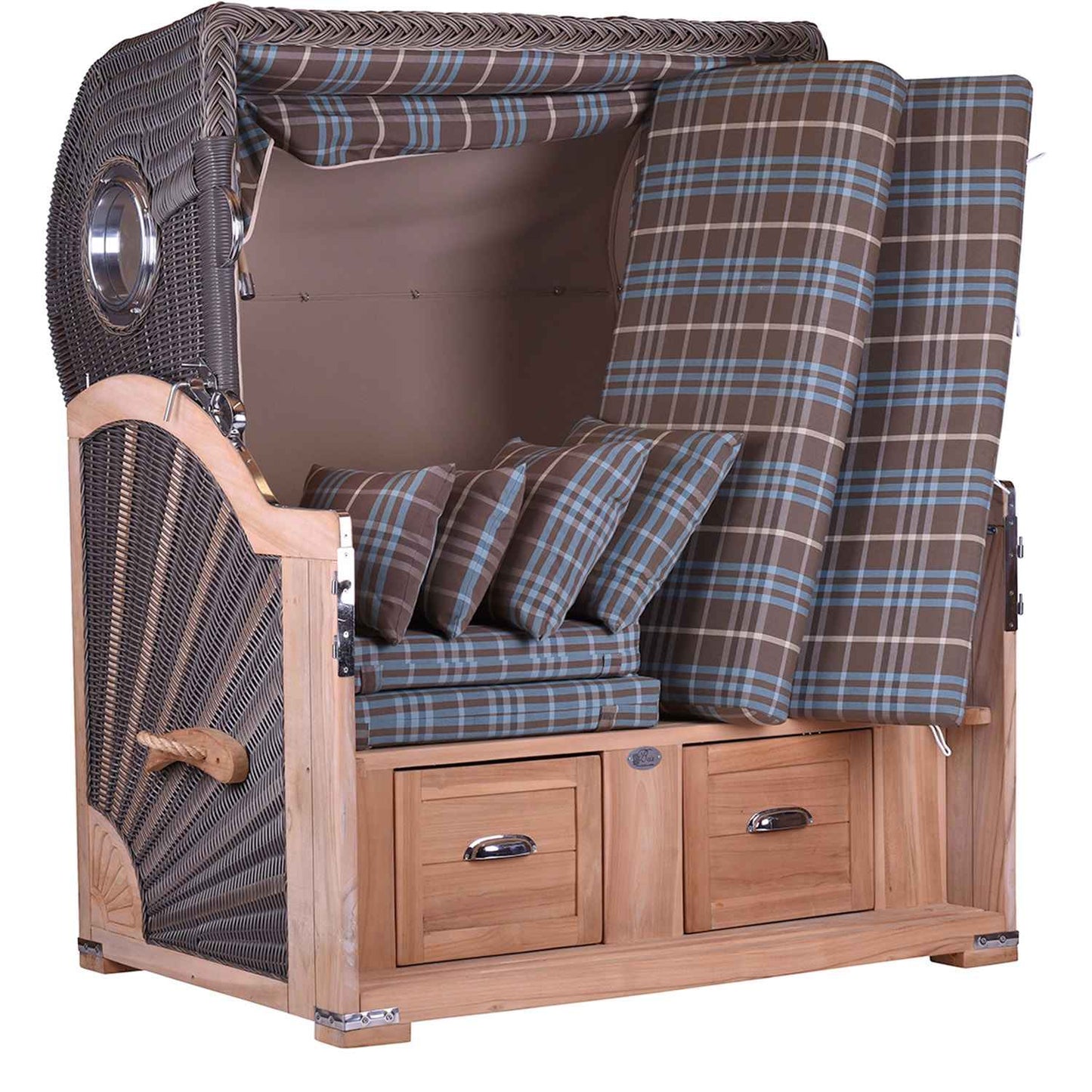 Chaise de plage teck confort 2,5 places hublot tissu Hohwacht
