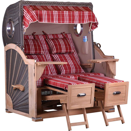 Strandkorb Teak Komfort 2,5 Sitzer Bullauge Stoff Laboe