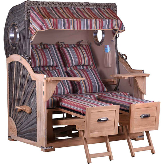 Strandkorb Teak Komfort 2,5 Sitzer Bullauge Stoff Neustadt
