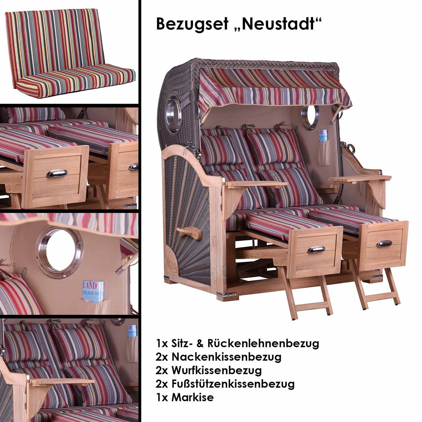 Kompletter Strandkorbpolster-Ersatzbezug Neustadt