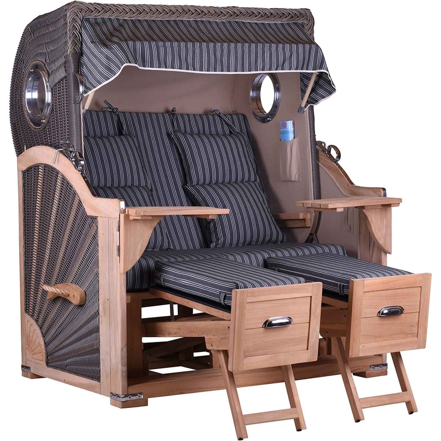 Komplettangebot Strandkorb Teak Komfort 2,5 Sitzer Bullauge Stoff Royal Anthrazit