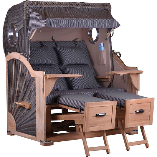 Strandkorb Teak Komfort 2,5 Sitzer Bullauge Stoff Royal Grau