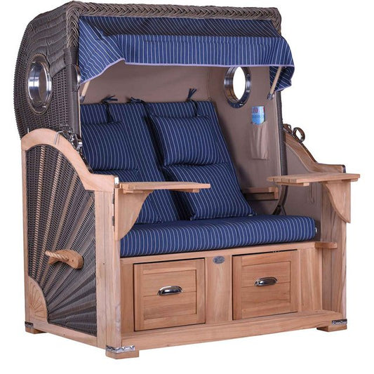 Strandkorb Teak Komfort 2,5 Sitzer Bullauge Stoff Royal Maritim