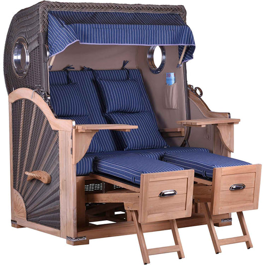 Strandkorb Teak Komfort 2,5 Sitzer Bullauge Stoff Royal Maritim