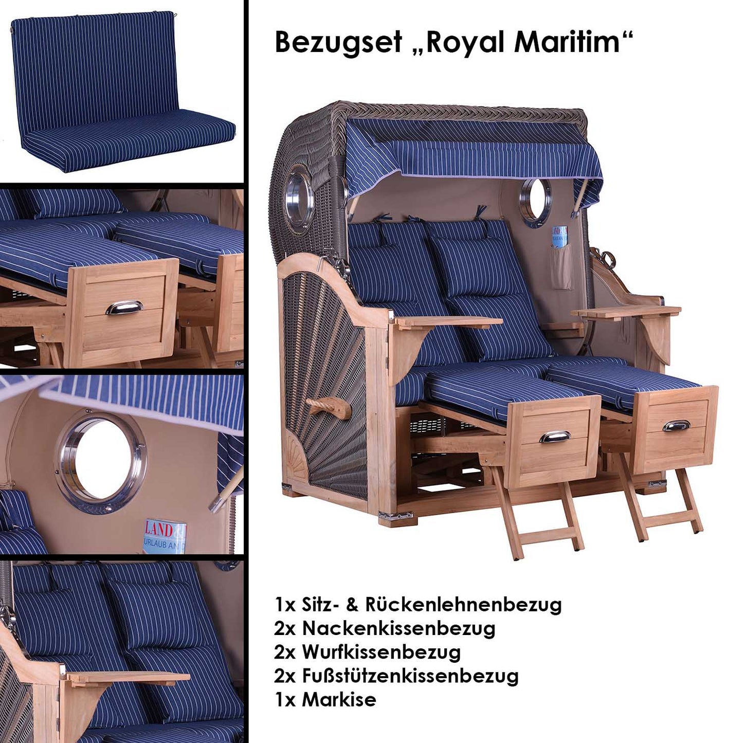 Komplett strandstolsdyna ersättningsöverdrag Royal Maritim