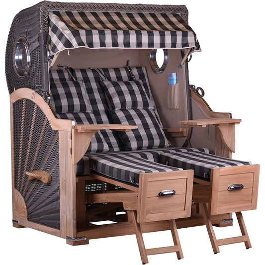 Strandkorb Teak Komfort 2,5 Sitzer Bullauge Stoff Sierksdorf