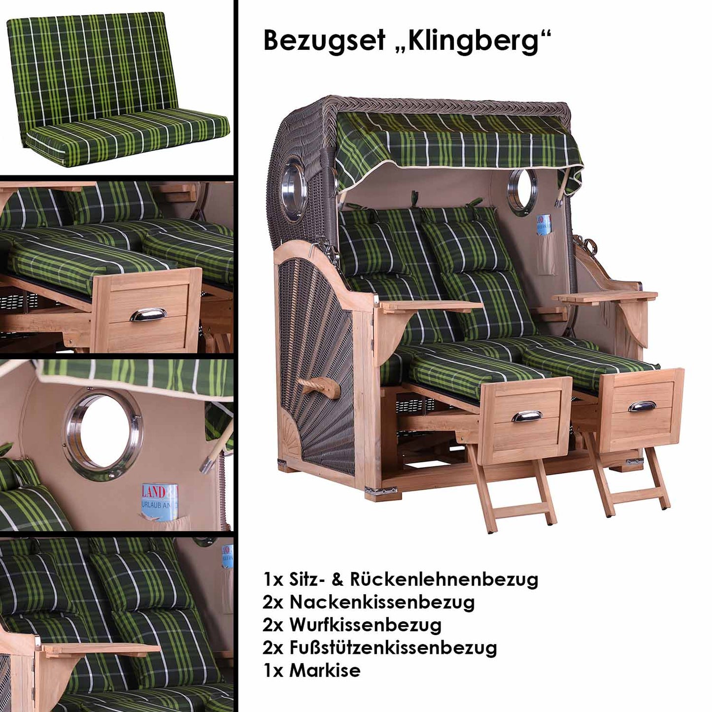 Kompletter Strandkorbpolster-Ersatzbezug Klingberg