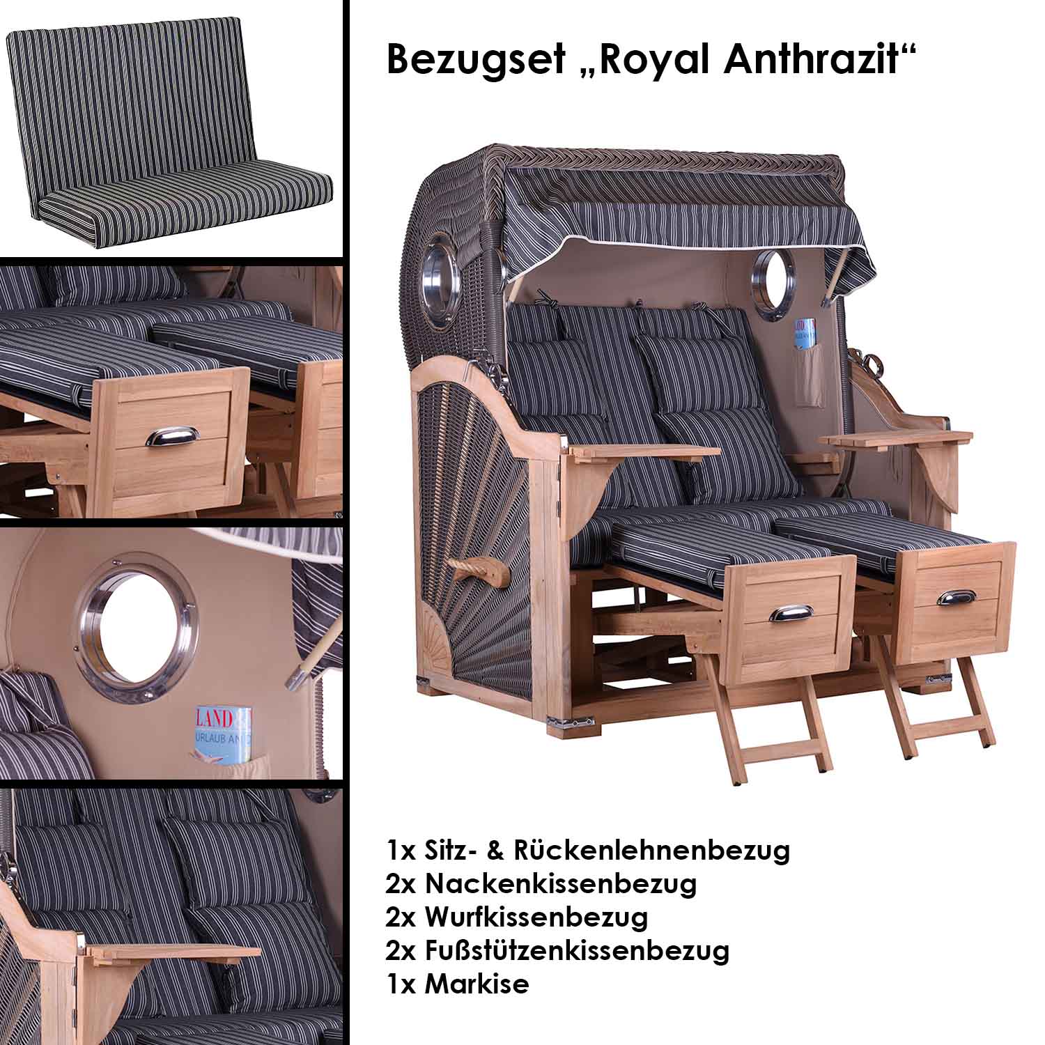 markise strandkorb Kompletter Strandkorbpolster-Ersatzbezug Royal-Anthrazit – Bris Strandkorb Shop