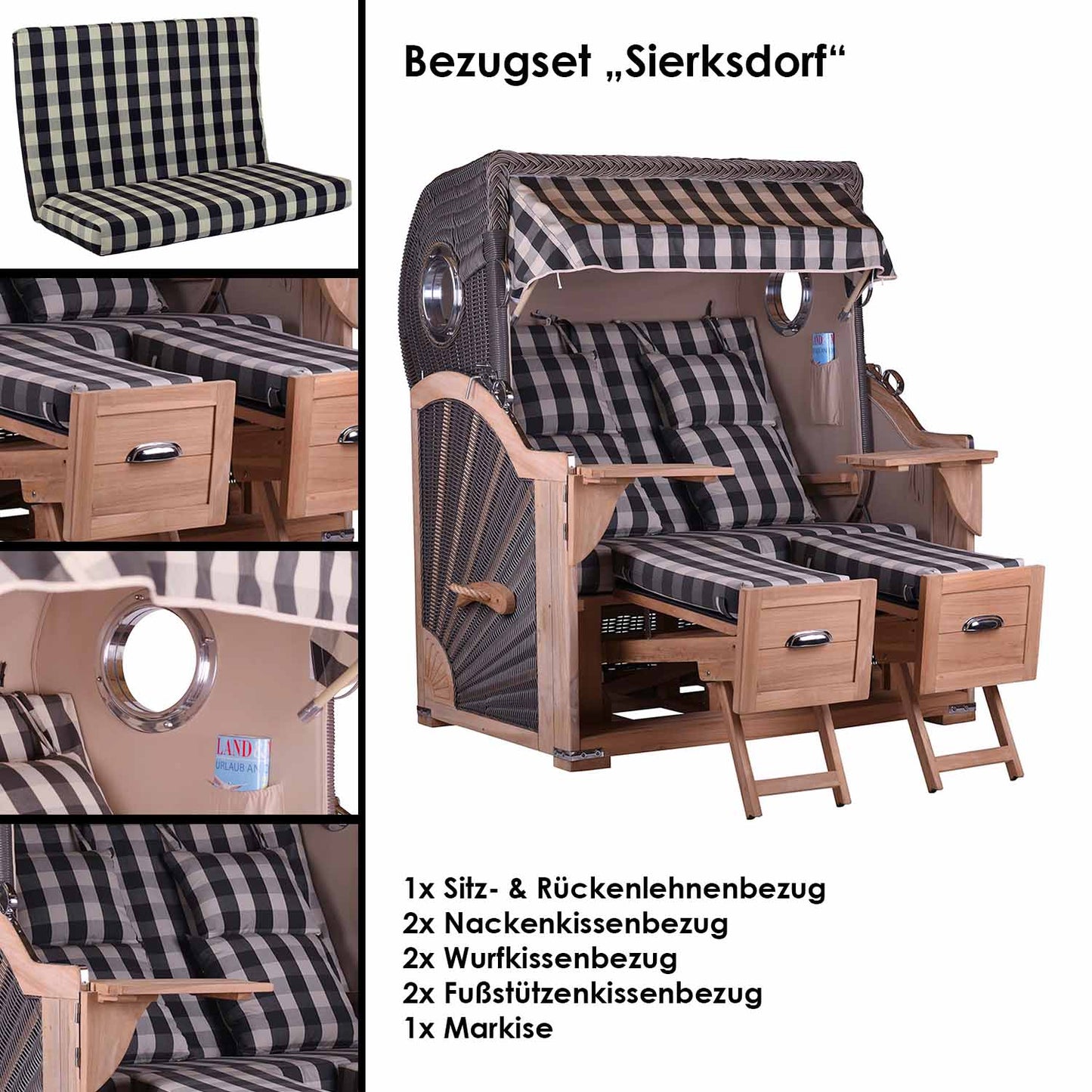 Housse complète de remplacement de coussin de chaise de plage Sierksdorf